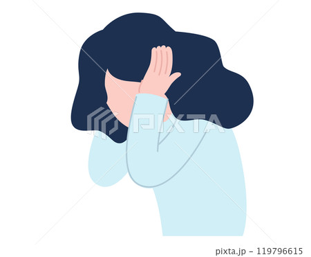 頭を抱えて苦痛に耐える女性のイラスト 119796615