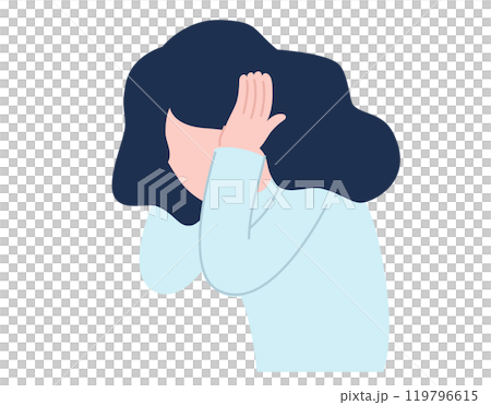 頭を抱えて苦痛に耐える女性のイラスト 119796615