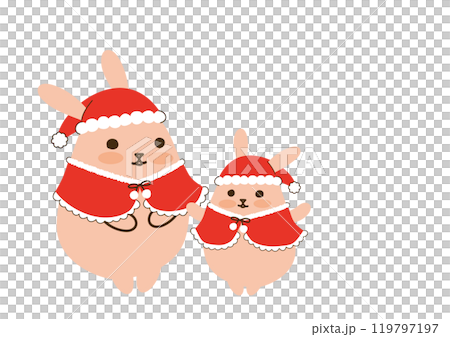 サンタクロースの衣装をきたうさぎの親子、吹き出しなし、コピースペースあり 119797197