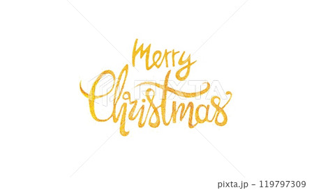 Merry Christmas hand drawn lettering calligraphy from glitter isolated on white background. Merry Christmas script calligraphy for invitation, card, decoration vector design close up 119797309