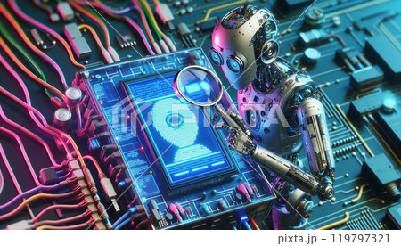 基盤をチェックするAIロボット　メンテナンス 119797321