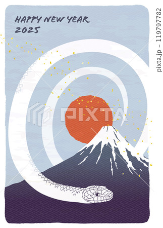 巳年の年賀状テンプレート 蛇と富士山と日の出 巳年の年賀状テンプレート 蛇と富士山と日の出 119797782
