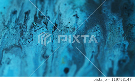 Ink flow. Defocused glitter texture. Azure blue color shimmering paint blends mix wave mystical wet emulsion abstract background. 119798147