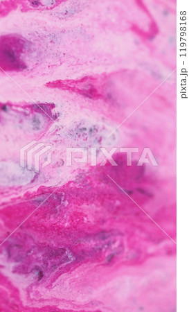 Glowing paint. Ink flow. Shiny glitter. Defocused pink white color shimmer liquid spill glamour cosmetic fluid sparkling particles motion abstract art background. 119798168