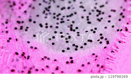 Glowing liquid. Ink glitter. Defocused pink silver black color spill brilliance translucent paint floating sequins rose gel motion abstract art background. 119798169