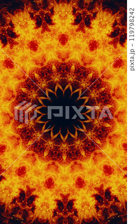 Glowing mandala fiery floral kaleidoscope with dynamic decorative design art illustration abstract background. Glowing mandala fiery floral kaleidoscope with dynamic decorative design art illustration abstract background. 119798242