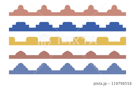 Arabian wall top silhouette, shape. Border with oriental pattern. Vector elements for eid mubarac card, background. Arabian wall top silhouette, shape. Border with oriental pattern. Vector elements for eid mubarac card, background. 119798558