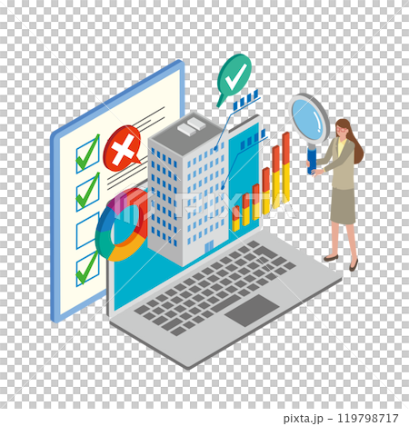 一位女士正在分析一家公司 一位女士正在分析一家公司 119798717