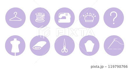 Set of highlight covers for social media stories. Round icons with sewing elements. Designed for social pages, tailor shop, seamstress Set of highlight covers for social media stories. Round icons with sewing elements. Designed for social pages, tailor shop, seamstress 119798766