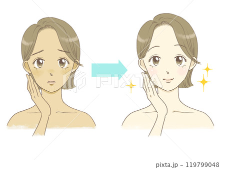 地黒に悩む女性のイラスト　美白　ビフォーアフター 119799048