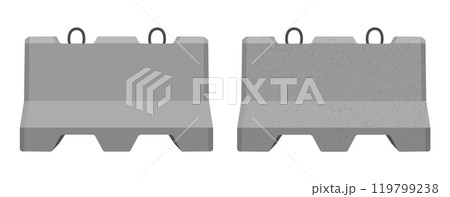 Realistic concrete road barrier icon symbol set. Blank empty gray Traffic concrete barricades sign. collection. Vector illustration image. Isolated on white background. 119799238