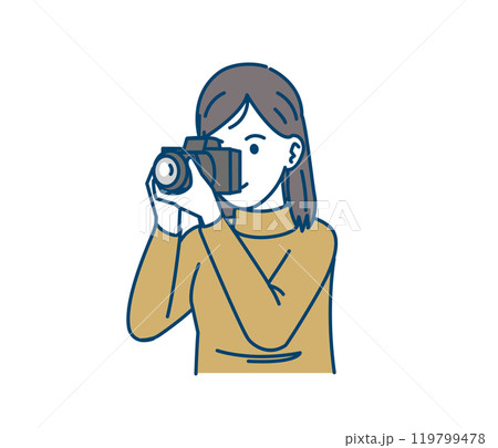 カメラのファインダーを覗く女性のイラスト 119799478