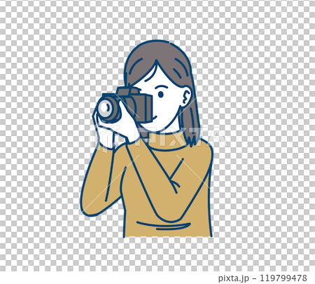 Illustration of a woman looking through a camera viewfinder 119799478