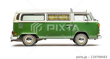 Grungy Old White And Green Van Or Motorhome On A White Background Grungy Old White And Green Van Or Motorhome On A White Background 119799483