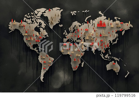 an isometric world map showcases the tally of Covid-19 cases 119799516