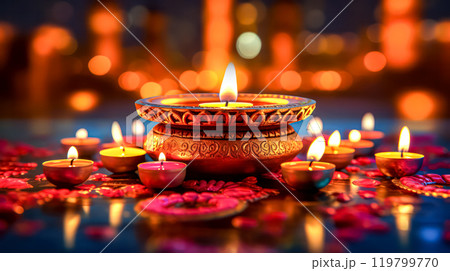 Celebrate the vibrant spirit of Diwali with traditional symbols 119799770