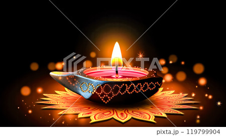 Illuminate your Diwali celebration with the warm glow of traditional diya lamps 119799904
