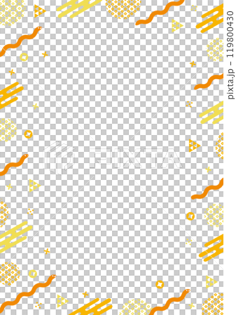 蛇とPOPな和柄の白背景の縦型のフレームイラスト_オレンジ 119800430