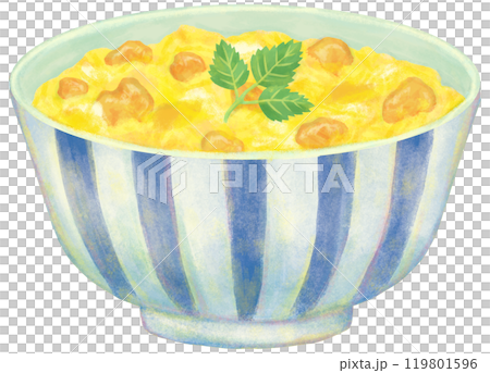 三つ葉を添えた親子丼のイラスト 119801596