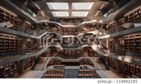 An open library with bookshelves in intricate...のイラスト素材 [119802285] - PIXTA