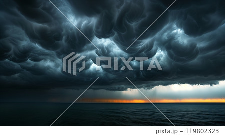 Dark storm clouds loom over the horizon,...のイラスト素材 [119802323] - PIXTA