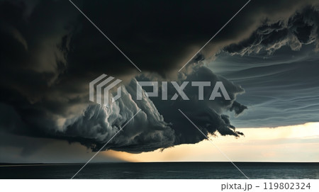 Dark storm clouds cast ominous shadows as the...のイラスト素材 [119802324] - PIXTA