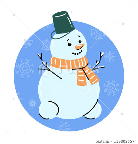 Vector illustrations in children s style on white background. Cute New Year snowman. 119802557