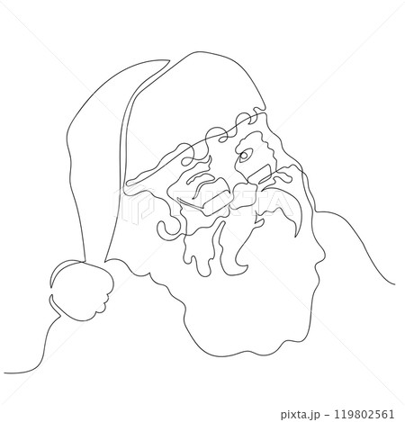 Portrait of winking Santa in glasses in one line drawing style. Black and white vector illustration. Portrait of winking Santa in glasses in one line drawing style. Black and white vector illustration. 119802561