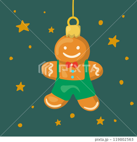 Retro Christmas tree ornament shaped like a gingerbread man. Gingerbread cookie. Retro Christmas tree ornament shaped like a gingerbread man. Gingerbread cookie. 119802563