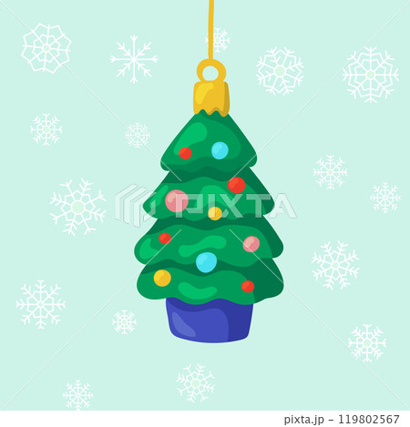 Christmas tree toy in the shape of a tree decorated with colorful balls. Spruce, evergreen tree 119802567