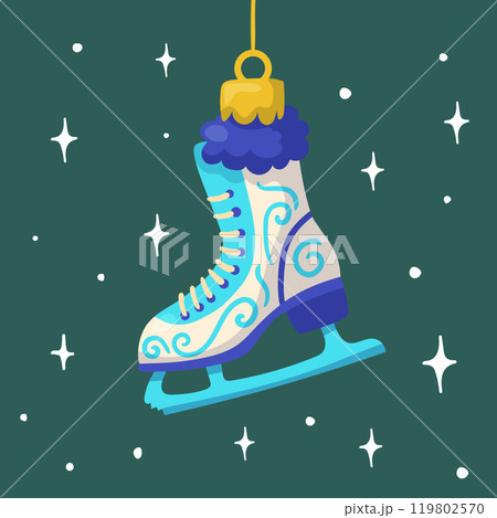 Christmas tree ornament in the shape of an ice skate. Traditional retro ornament for the tree. 119802570