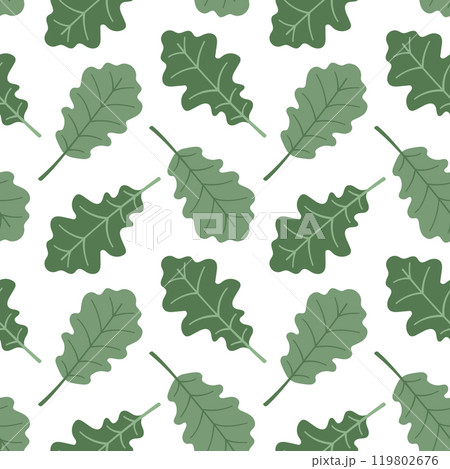 Seamless pattern green oak leaves cartoon flat style. Vector illustration 119802676