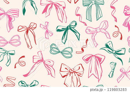 Ribbon bow seamless pattern vector coquettish girly print doodle hand drawn romantic knot background 119803283