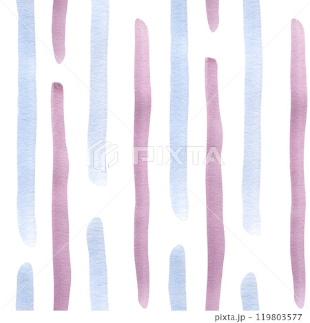 Stripped blue lilac watercolor seamless pattern isolated. Vertical paintbrush lines on repeated texture in soft tones. Stripes, lines hand drawn for marine background. Lines brush nautical style. 119803577