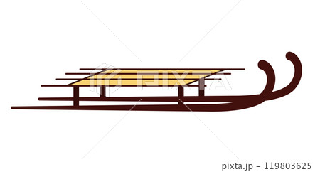 Sleigh brown. Simple sled vector illustration. Wooden sled without back. The theme of winter fun, skiing, active recreation. Sleigh brown. Simple sled vector illustration. Wooden sled without back. The theme of winter fun, skiing, active recreation. 119803625