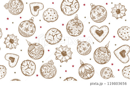 Christmas toy, cookie, pattern, Hand drawn illustration Christmas toy, cookie, pattern, Hand drawn illustration 119803656
