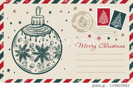 Christmas mail, postcard, hand drawn illustration. Christmas mail, postcard, hand drawn illustration. 119803662
