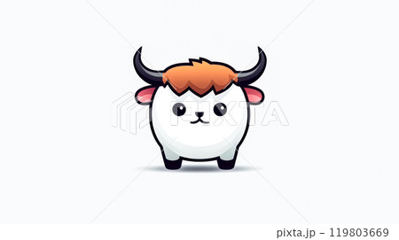 A cartoon cow with horns and a smile on its face. A cartoon cow with horns and a smile on its face. 119803669