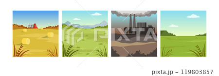 Natural Summer Landscape View and Scene of Field and City Vector Set Natural Summer Landscape View and Scene of Field and City Vector Set 119803857