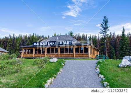 Maligne Lake Chalet and Guest House National Historic Site. Jasper National Park, Alberta, Canada. 119803875