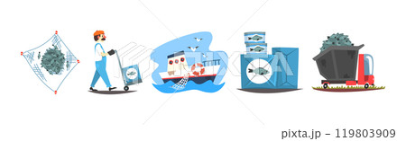 Fish Industry and Seafood Production Colorful Vector Set 119803909
