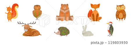 Ethnic Patterned Animals with Body Ornament Vector Set Ethnic Patterned Animals with Body Ornament Vector Set 119803930