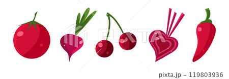 Red Fruit and Veggie with Tomato, Cherry, Beet and Pepper Vector Set Red Fruit and Veggie with Tomato, Cherry, Beet and Pepper Vector Set 119803936