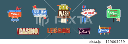 Classic American Signboards Retro Vintage Style Vector Set 119803939