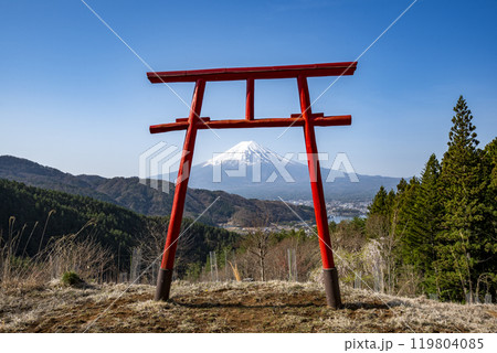 河口浅間神社 天空の鳥居と富士山　山梨県南都留郡富士河口湖町 119804085