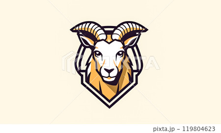 A ram with horns is the main focus of the image 119804623