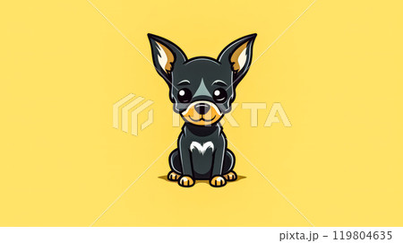A cute black dog with a yellow background 119804635