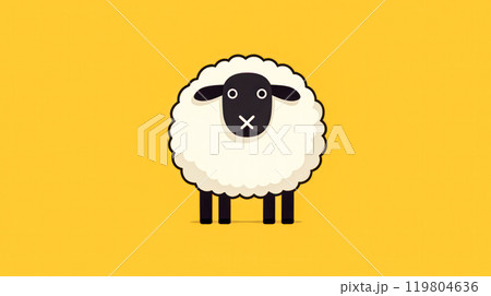 A cartoon sheep is standing on a yellow background. 119804636