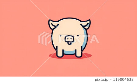 A cartoon pig is smiling and standing on a yellow background. 119804638