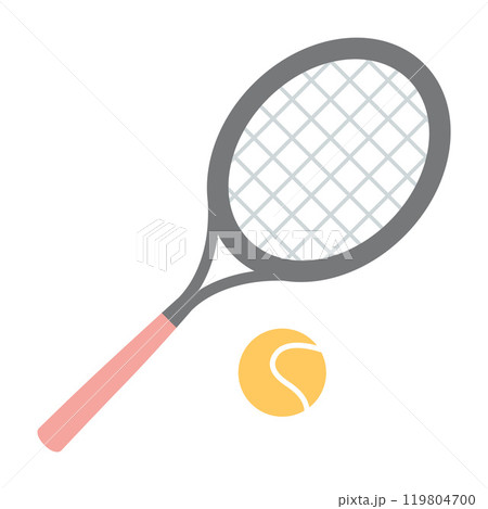 Tennis racket and ball. Modern vector illustration isolated on white background, hand drawn, flat design 119804700